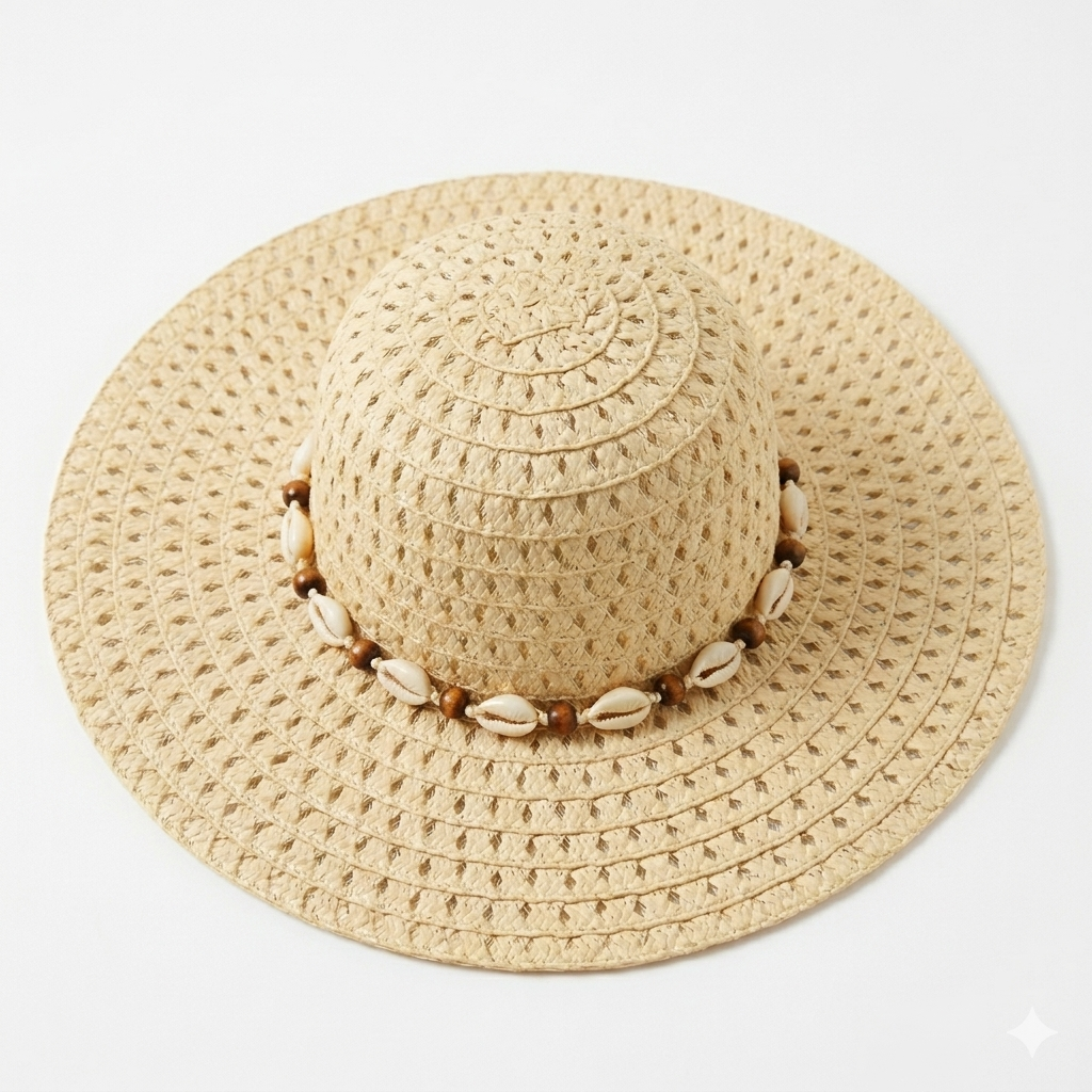 Beige Straw Shell Hat