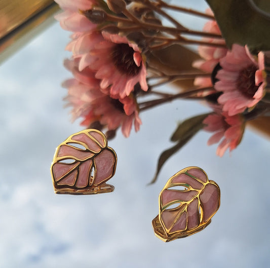 Pink Leaf Stud Earrings