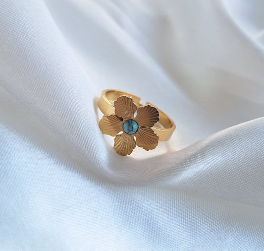 Blue Stone Flower Ring