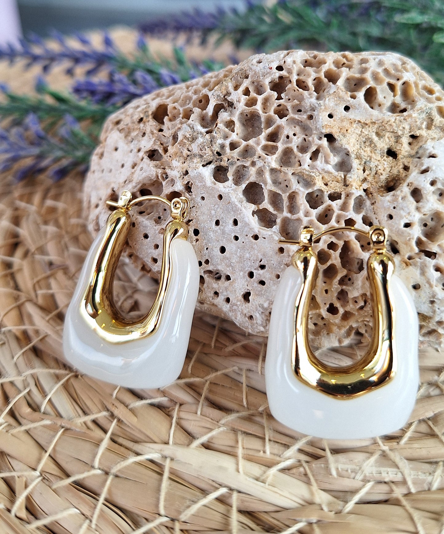 White U Shaped Earrings