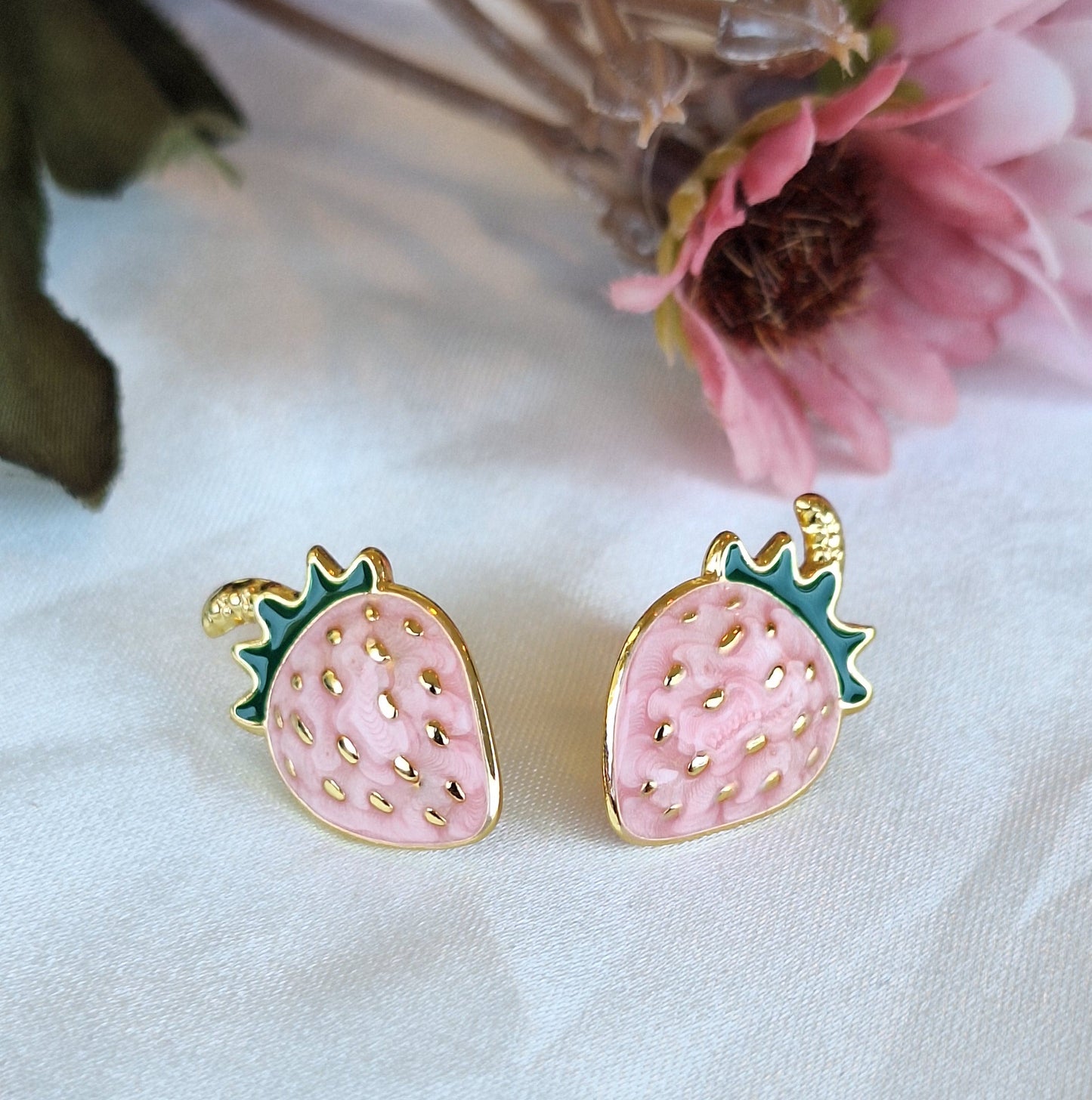 Pink Strawberry Stud Earrings
