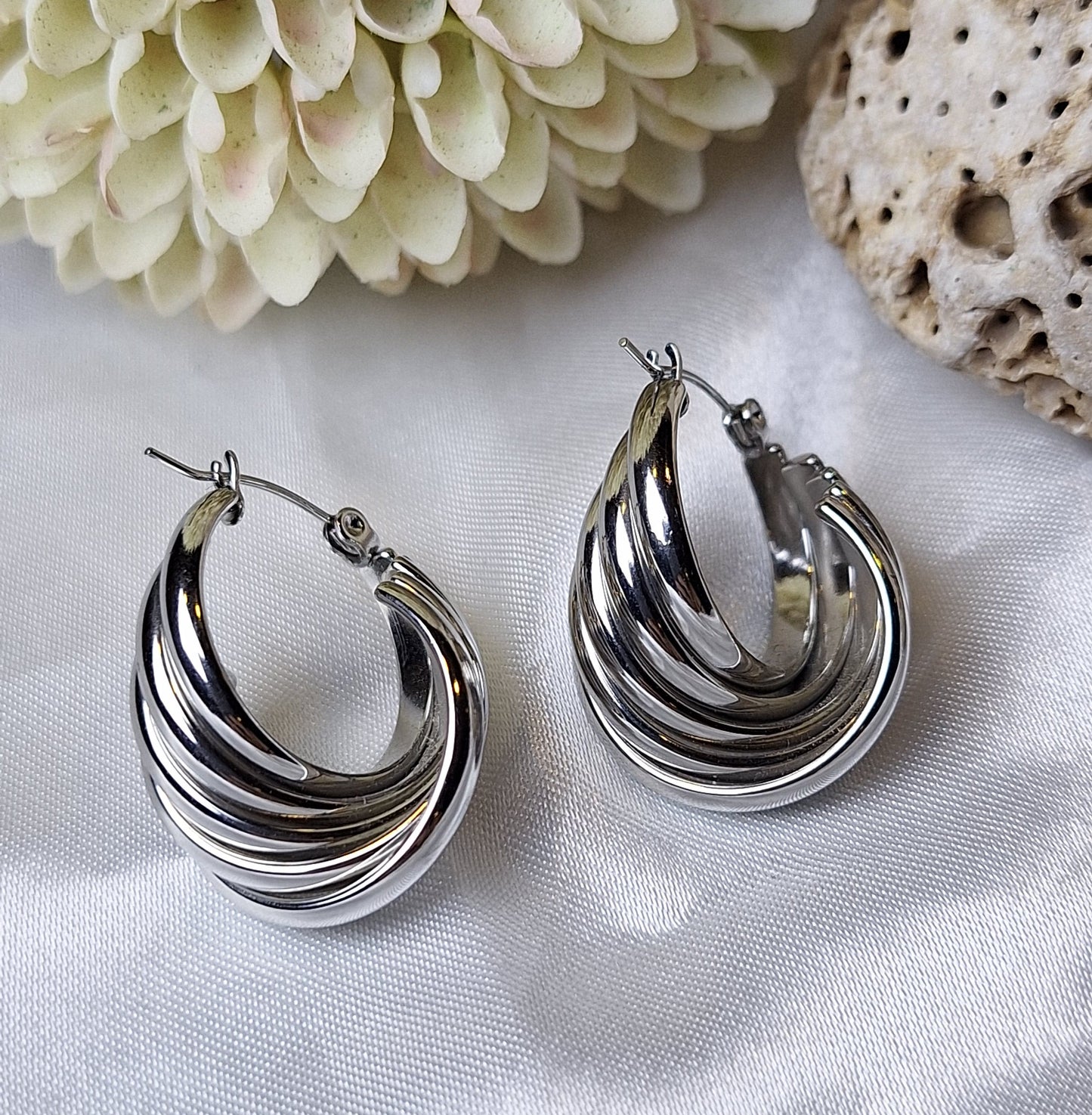 Silver Twisted Bold Hoop Earrings