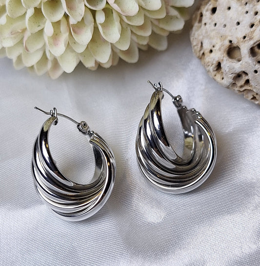 Silver Twisted Bold Hoop Earrings
