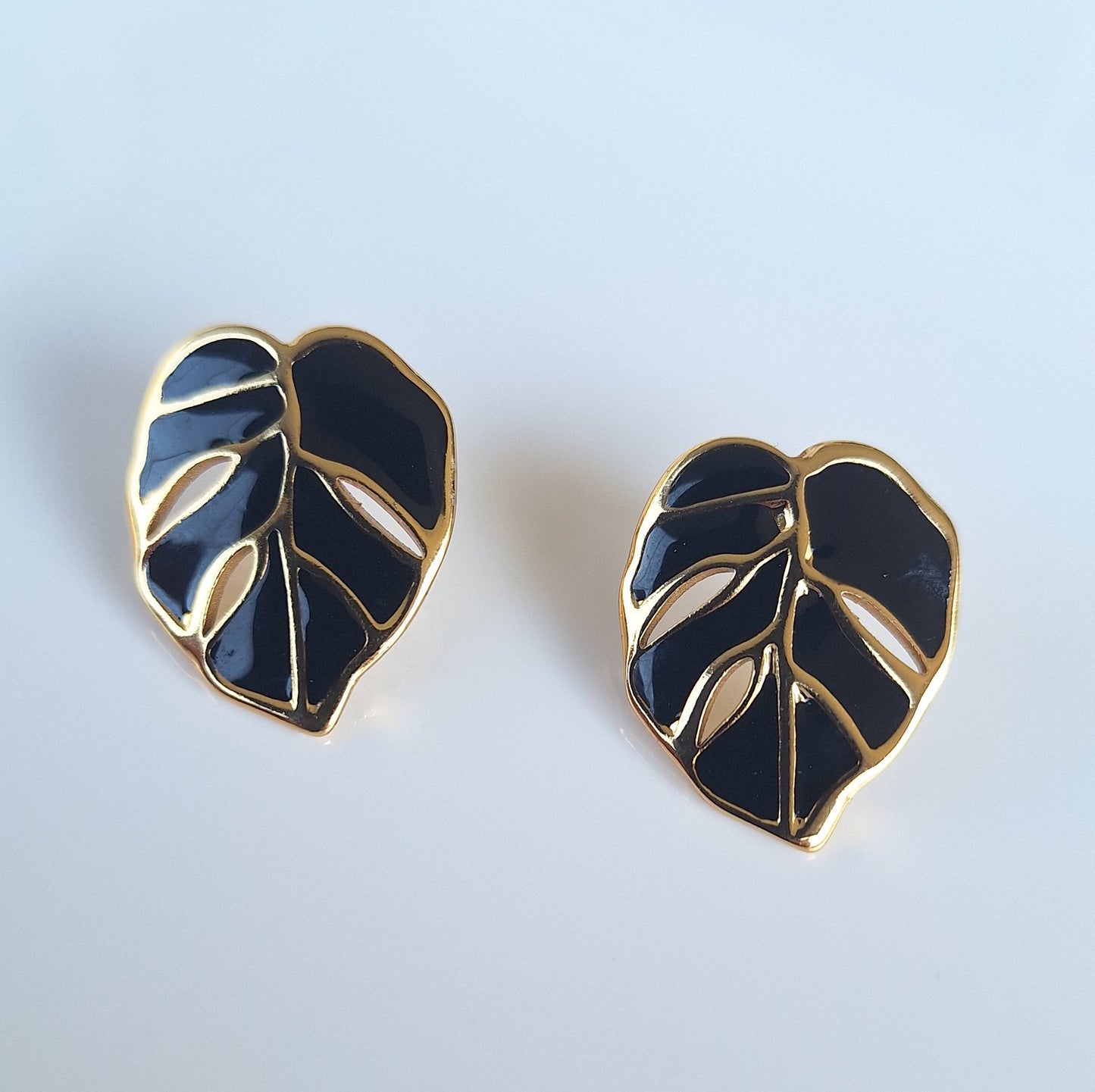 Black Leaf Stud Earrings
