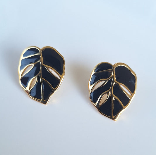 Black Leaf Stud Earrings