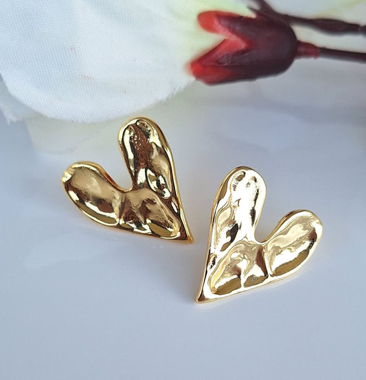 Gold Heart Stud Earrings