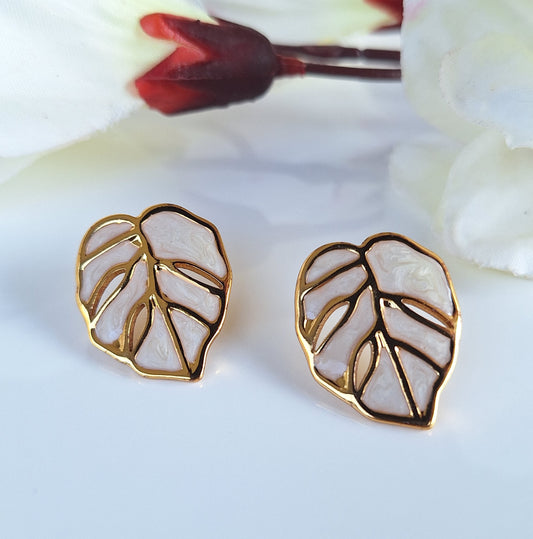 White Leaf Stud Earrings