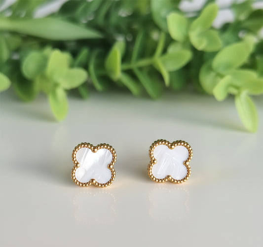 White Flower Stud Earrings