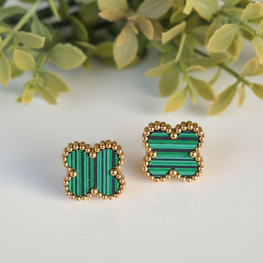 Green Flower Stud Earrings