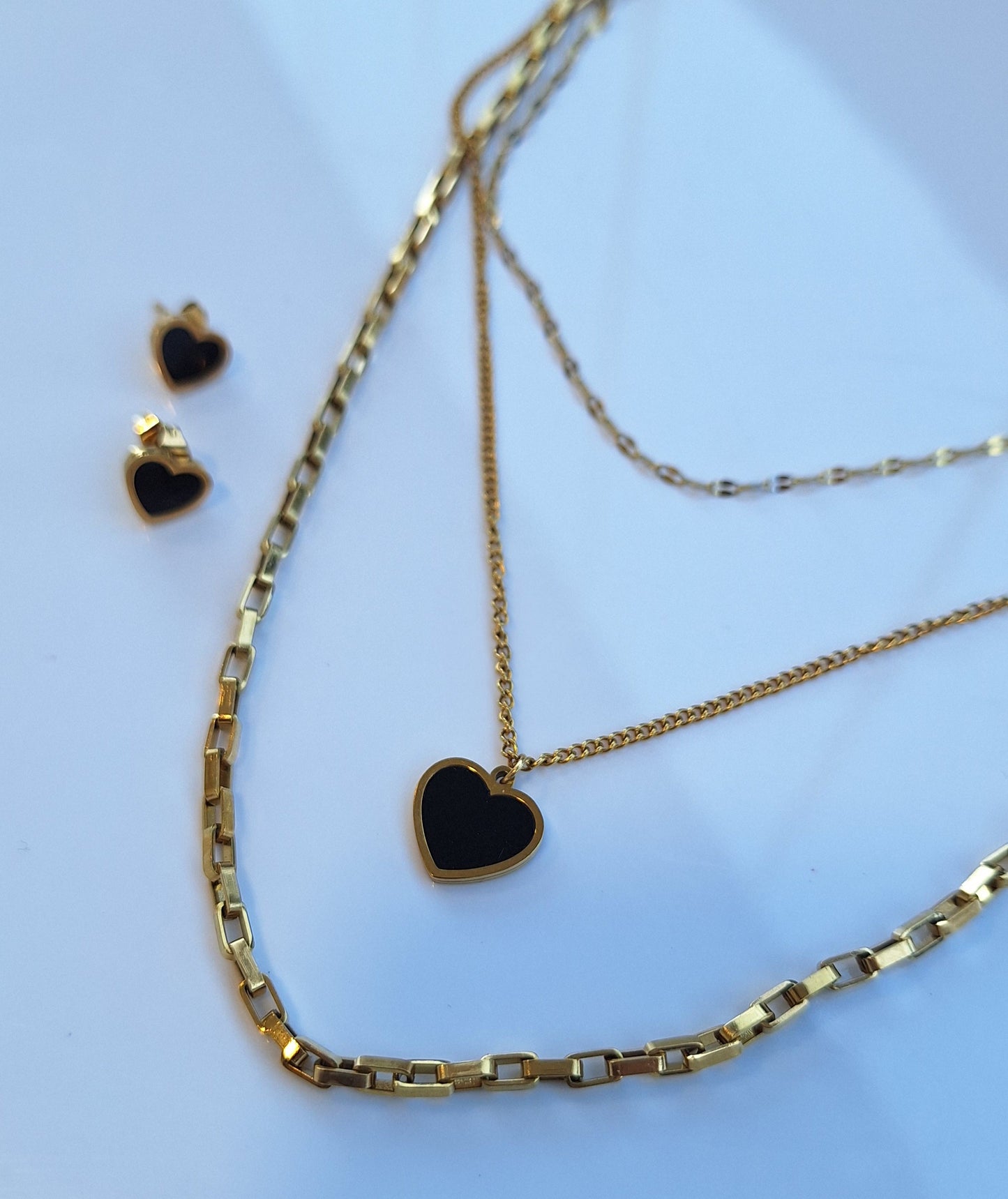Three Layered Black Heart Necklace Set