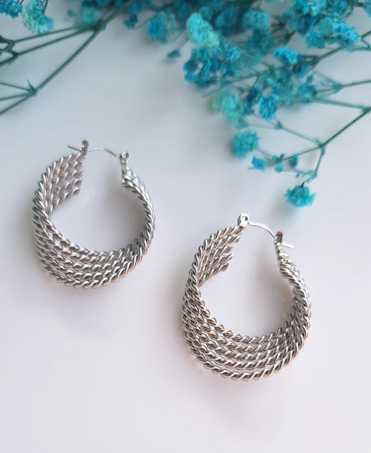 Twisted Silver Hoop Earrings