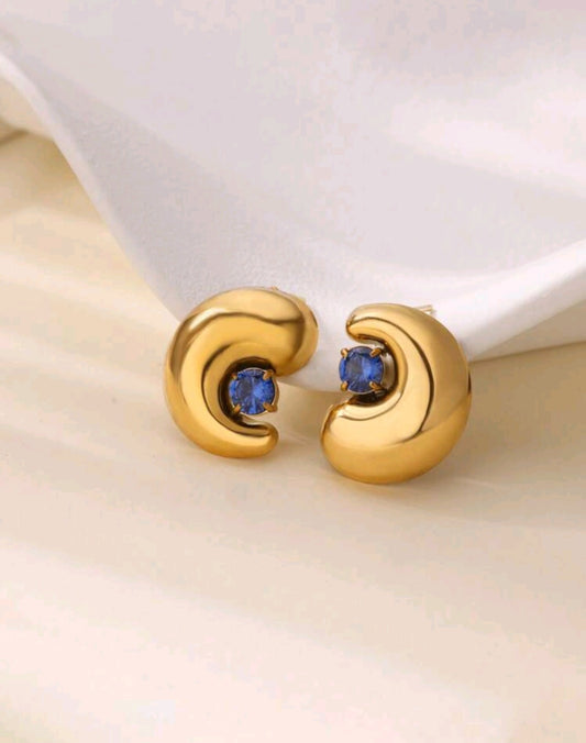 Blue Zirconia Crescent Earrings