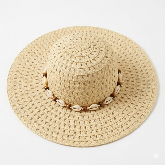Beige Straw Shell Hat