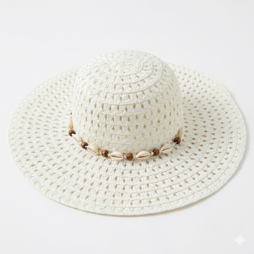 White Straw Shell Hat