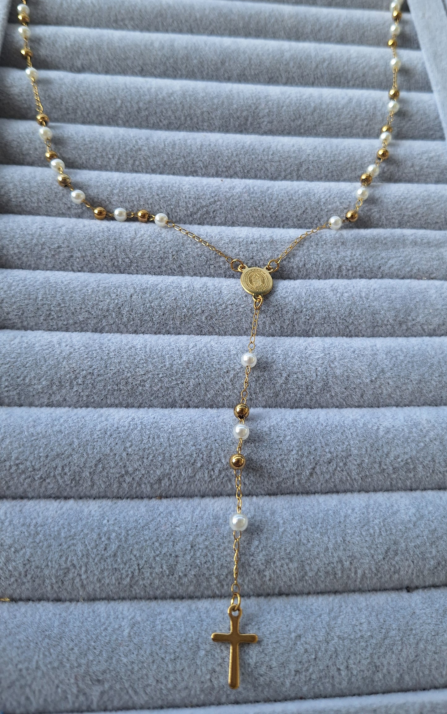 Pearl & Gold Stainless Steel Rosary