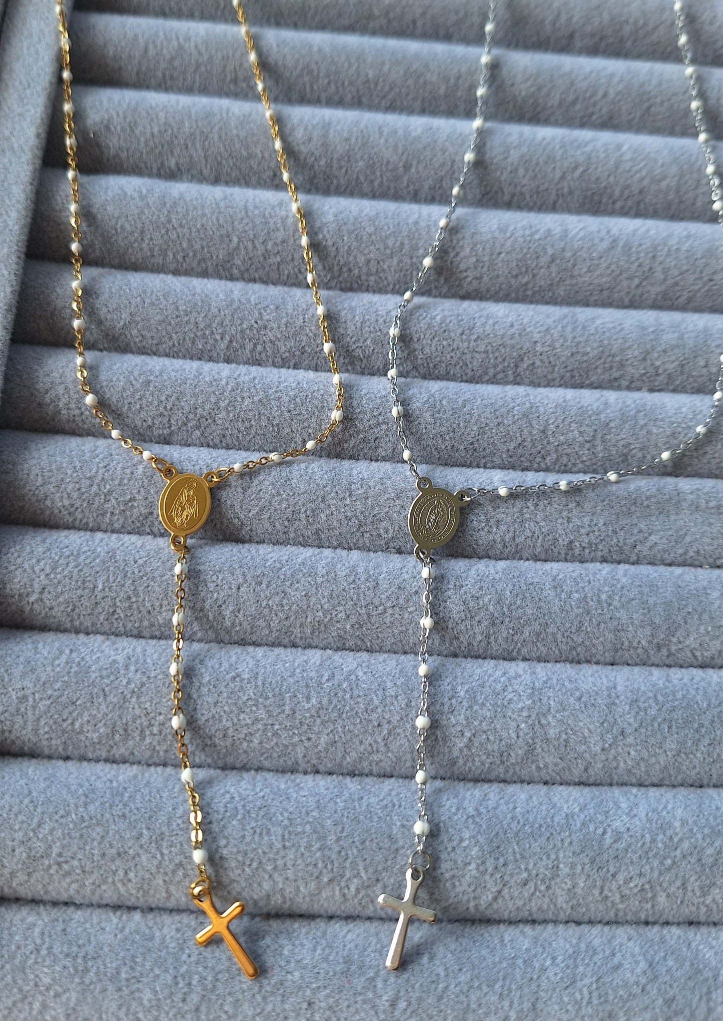 White Stainless Steel Rosaries