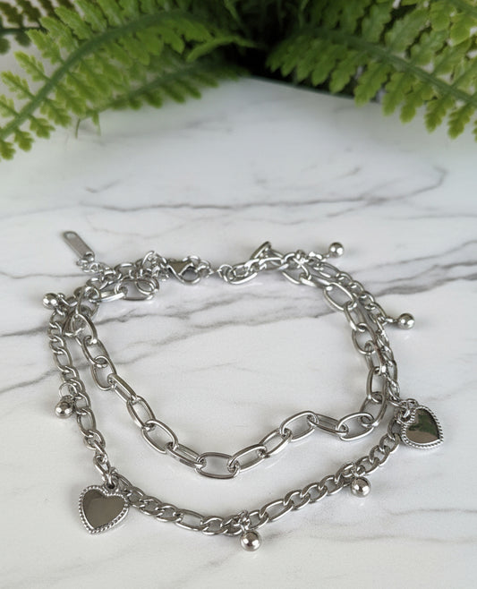 Silver Hearts Anklet