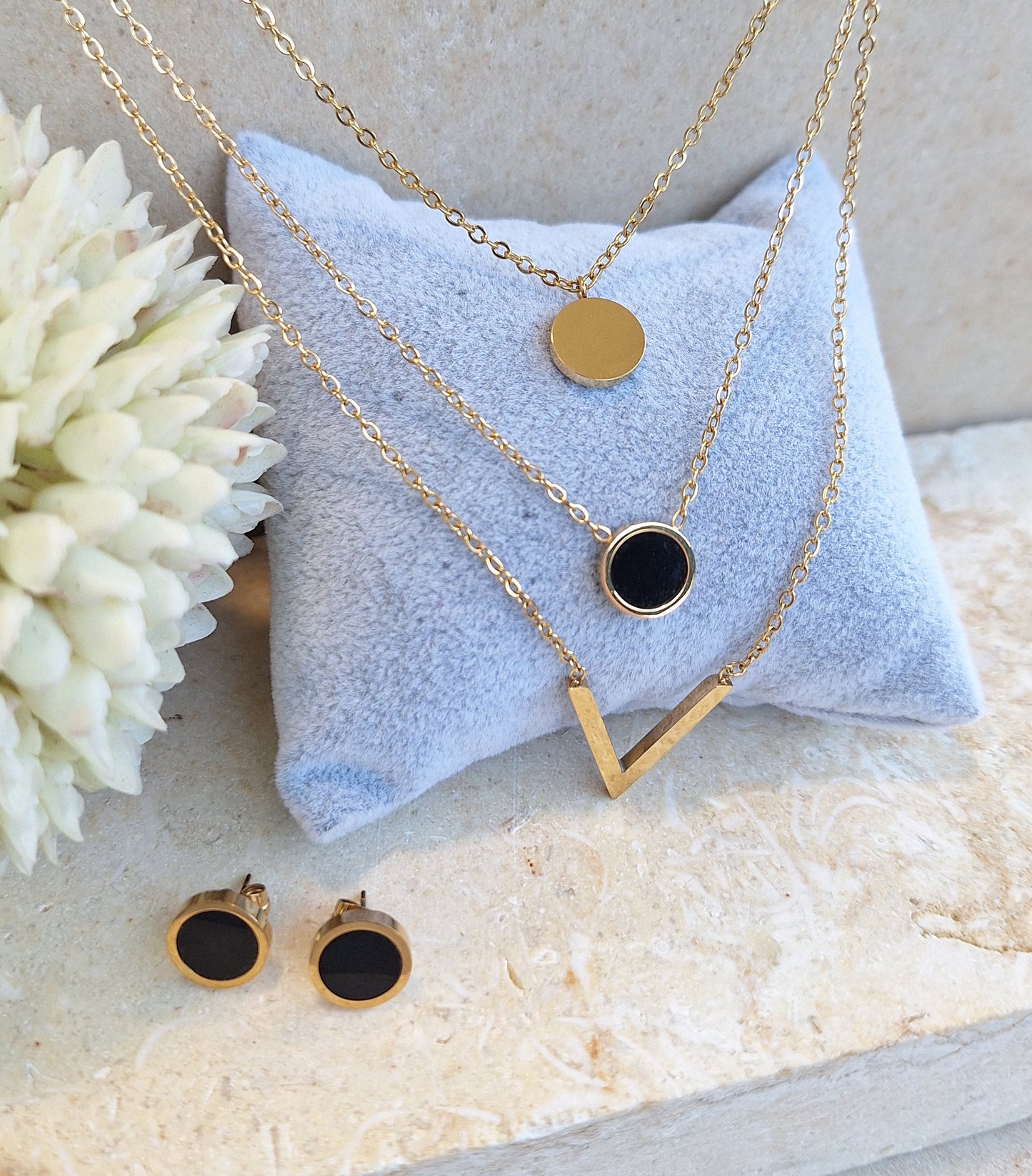 Black V Shaped 3 Layers Necklace