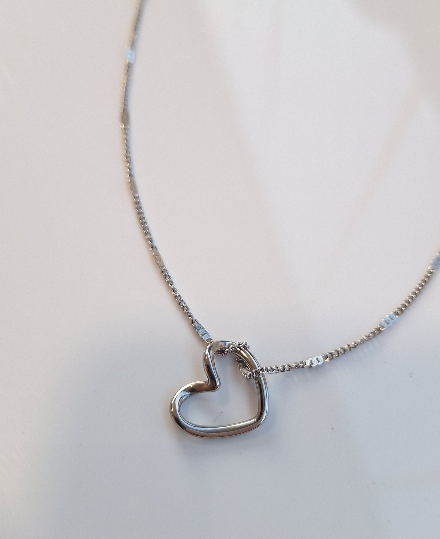 Silver Hollow Heart Necklace