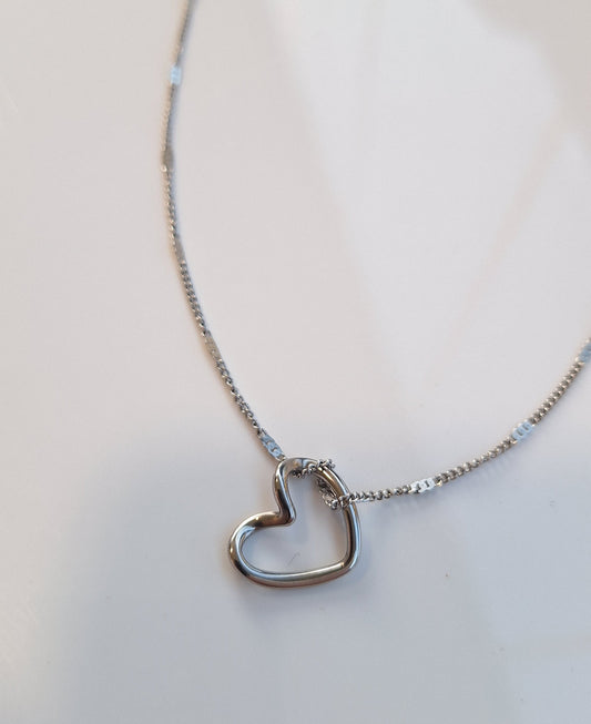 Silver Hollow Heart Necklace